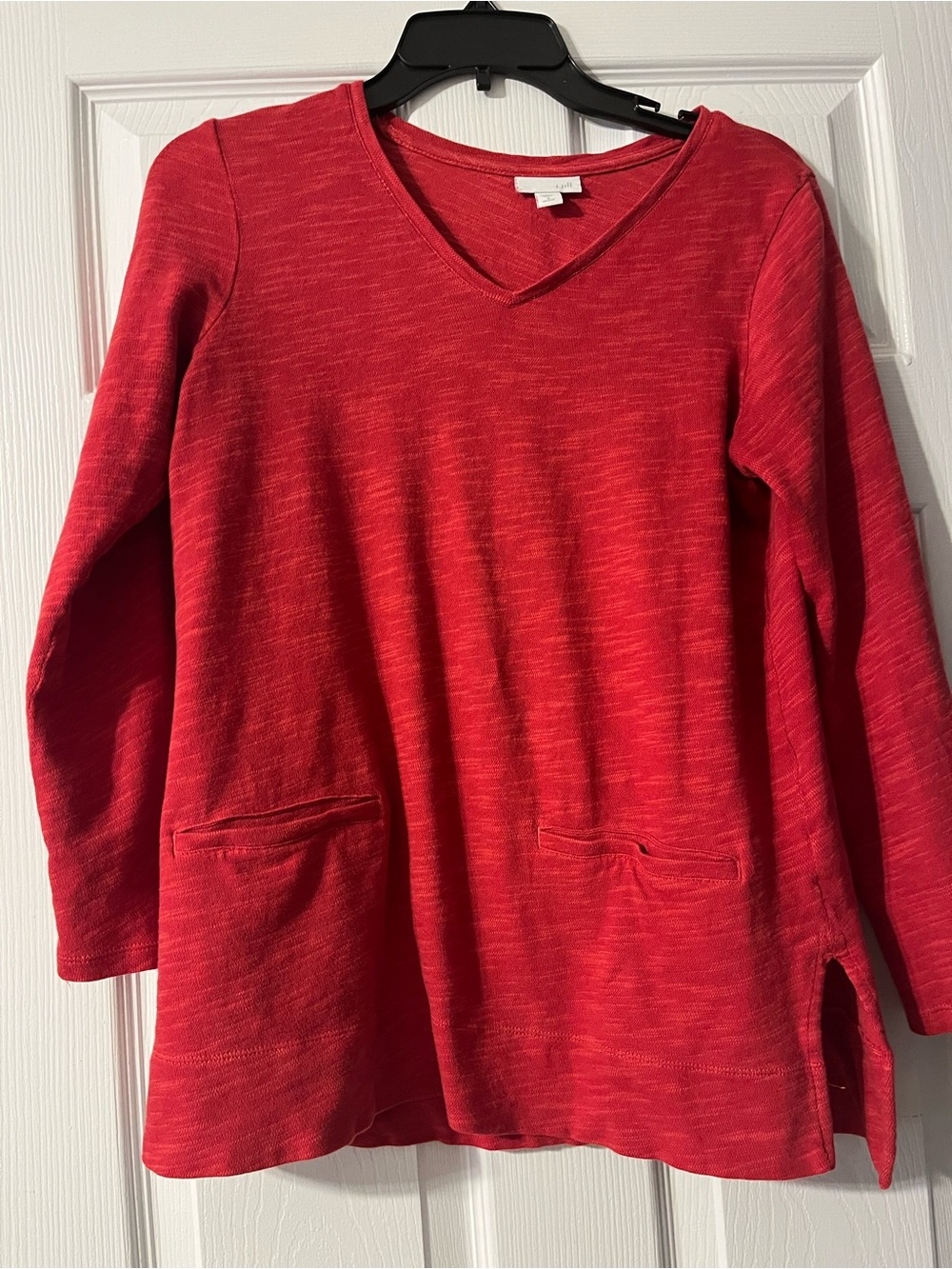 J. Jill womens Red V-Neck Pullover with Front Pockets